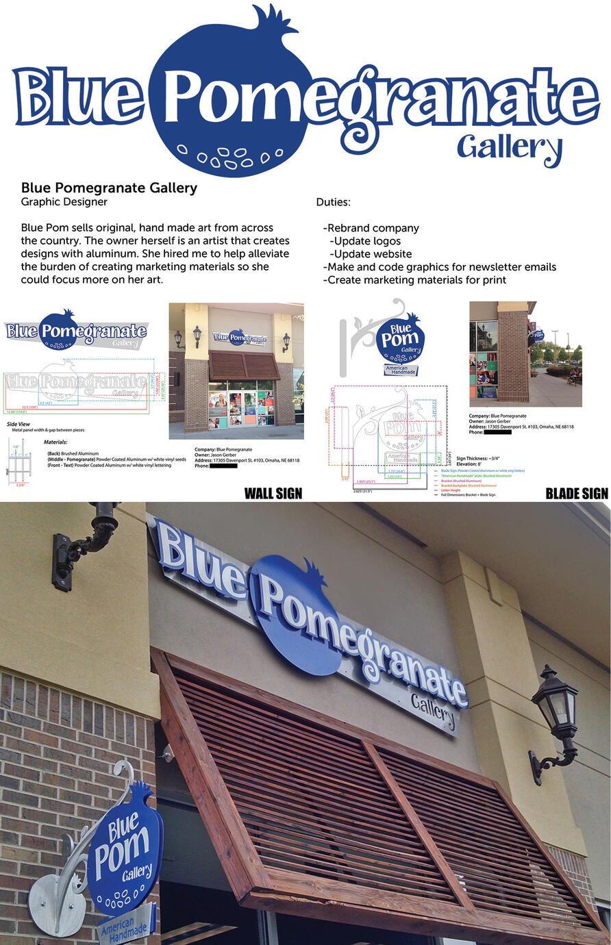 Blue Pomegranate Gallery Logo Design & Sign Mockup